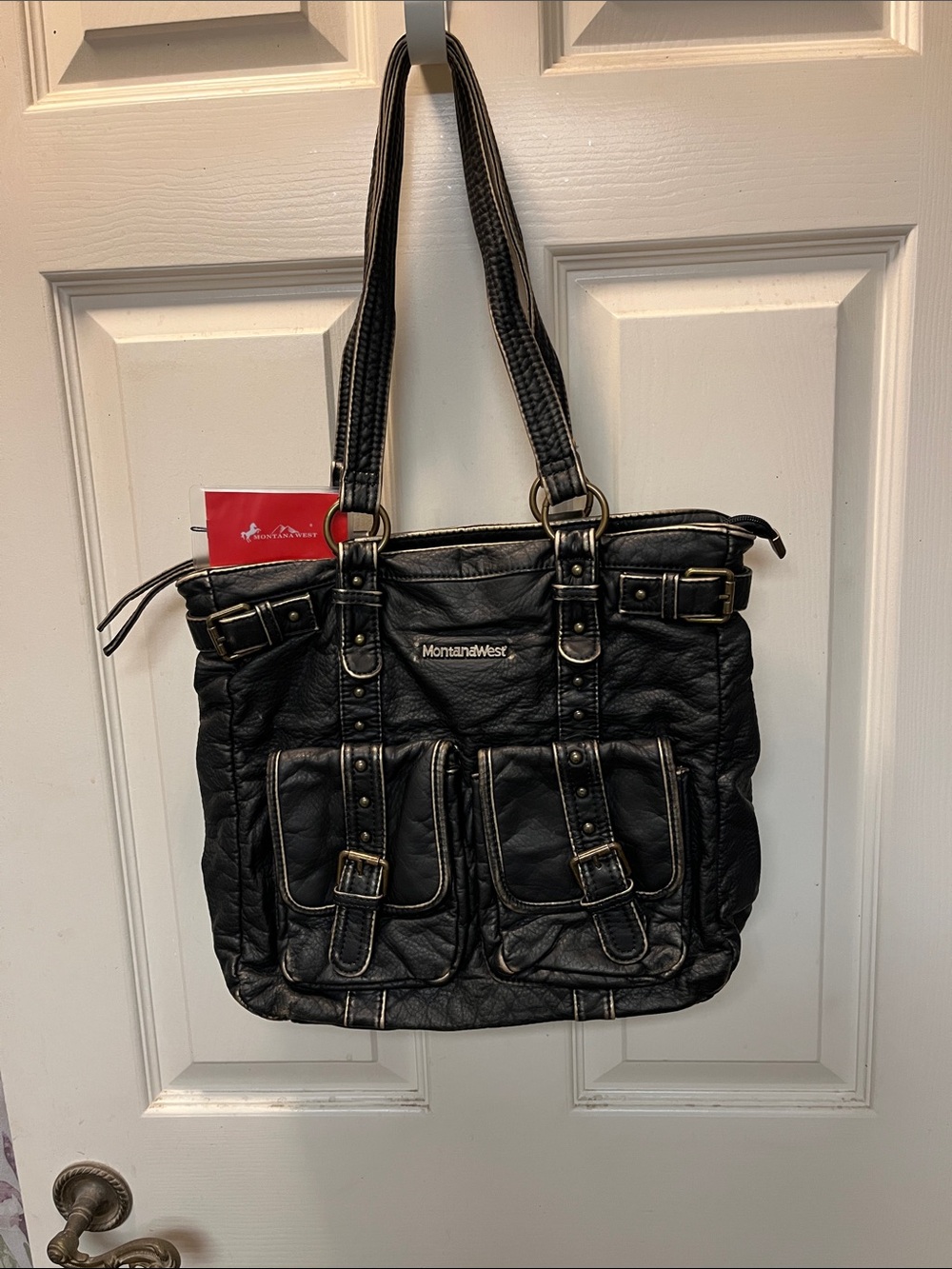 NWT Montana West Black Tote Bag with Front Buckle Pockets